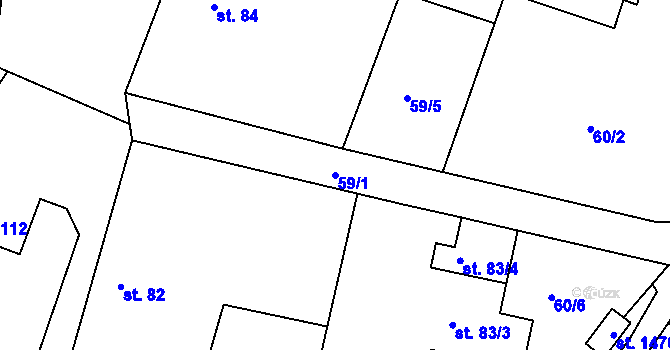 Parcela st. 59/1 v KÚ Těptín, Katastrální mapa