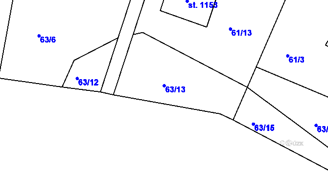 Parcela st. 63/13 v KÚ Těptín, Katastrální mapa
