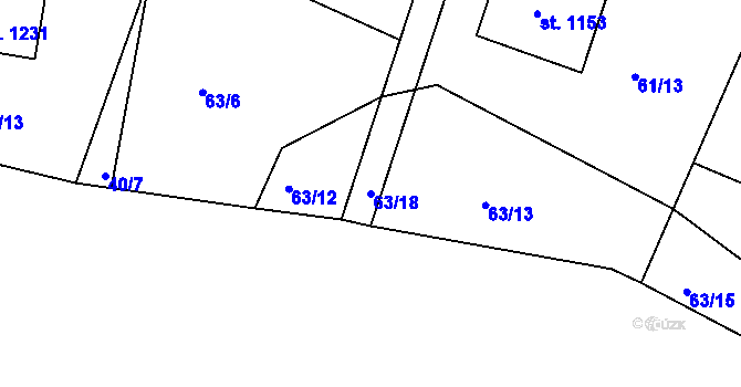 Parcela st. 63/18 v KÚ Těptín, Katastrální mapa