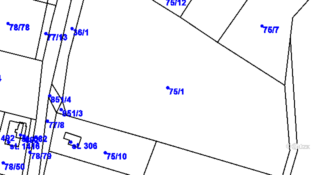 Parcela st. 75/1 v KÚ Těptín, Katastrální mapa