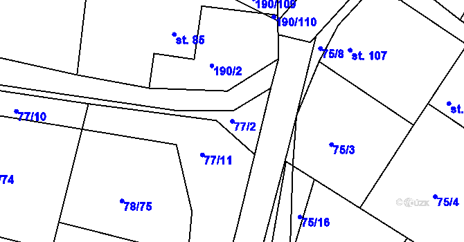 Parcela st. 77/2 v KÚ Těptín, Katastrální mapa