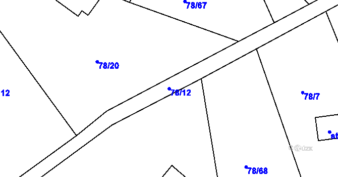 Parcela st. 78/12 v KÚ Těptín, Katastrální mapa