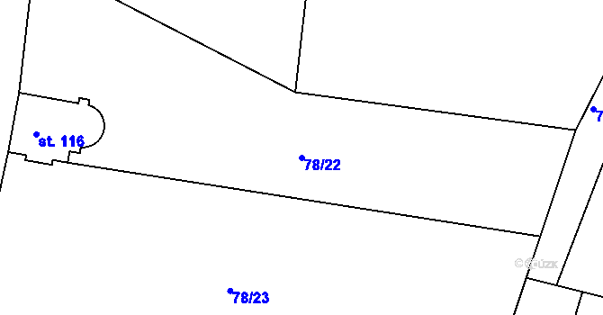 Parcela st. 78/22 v KÚ Těptín, Katastrální mapa