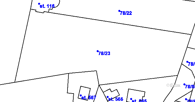 Parcela st. 78/23 v KÚ Těptín, Katastrální mapa