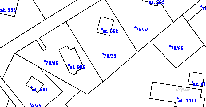 Parcela st. 78/35 v KÚ Těptín, Katastrální mapa