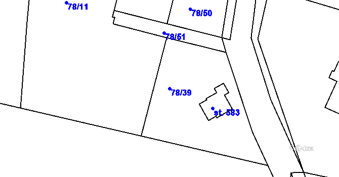 Parcela st. 78/39 v KÚ Těptín, Katastrální mapa