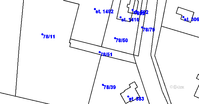 Parcela st. 78/51 v KÚ Těptín, Katastrální mapa