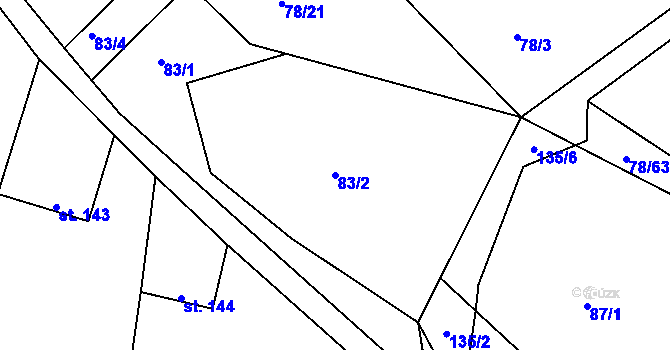 Parcela st. 83/2 v KÚ Těptín, Katastrální mapa