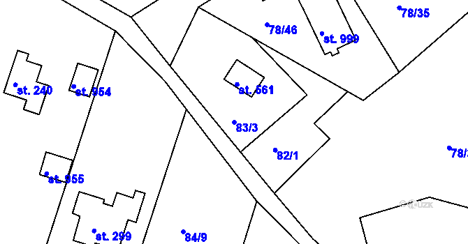 Parcela st. 83/3 v KÚ Těptín, Katastrální mapa