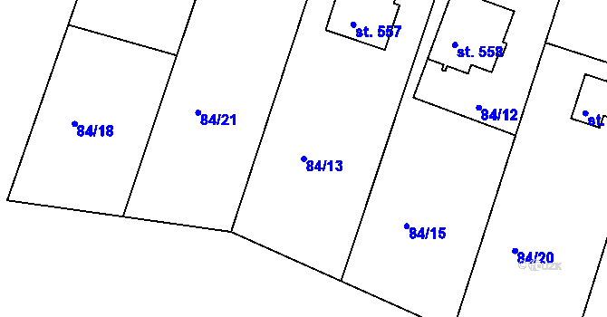 Parcela st. 84/13 v KÚ Těptín, Katastrální mapa