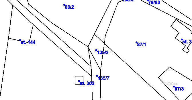 Parcela st. 135/2 v KÚ Těptín, Katastrální mapa