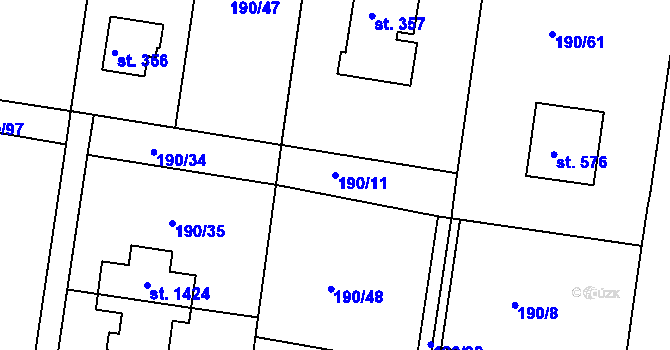 Parcela st. 190/11 v KÚ Těptín, Katastrální mapa