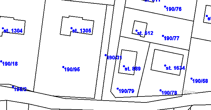 Parcela st. 190/31 v KÚ Těptín, Katastrální mapa