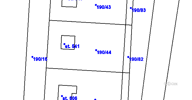 Parcela st. 190/44 v KÚ Těptín, Katastrální mapa