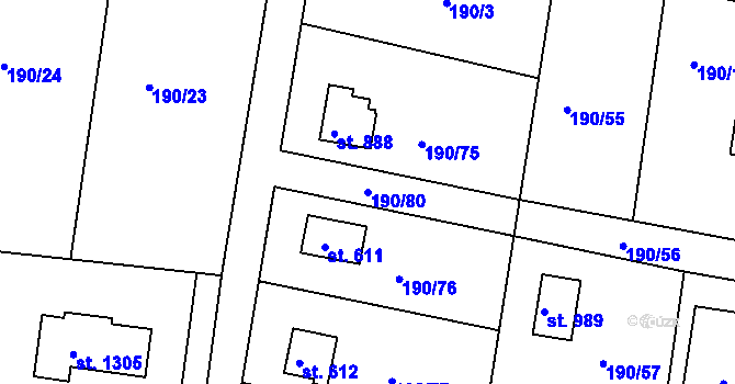 Parcela st. 190/80 v KÚ Těptín, Katastrální mapa