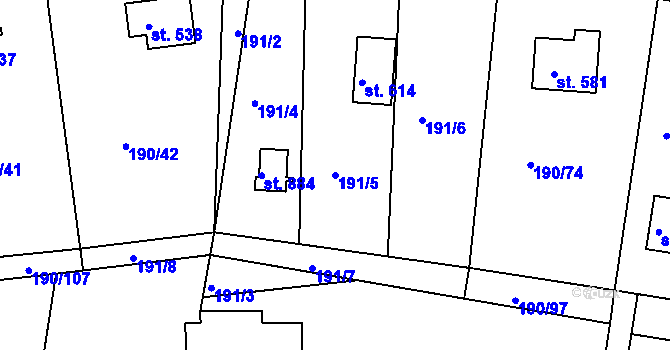 Parcela st. 191/5 v KÚ Těptín, Katastrální mapa