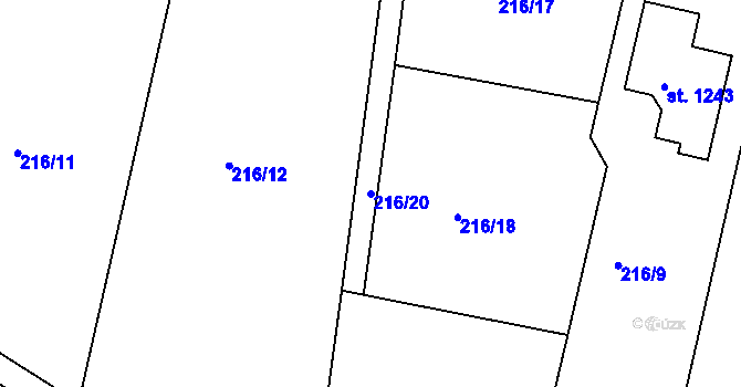 Parcela st. 216/20 v KÚ Těptín, Katastrální mapa