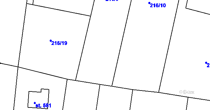 Parcela st. 217/1 v KÚ Těptín, Katastrální mapa
