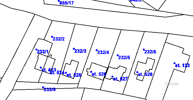 Parcela st. 232/4 v KÚ Těptín, Katastrální mapa