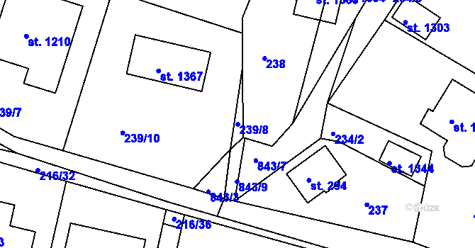 Parcela st. 239/8 v KÚ Těptín, Katastrální mapa