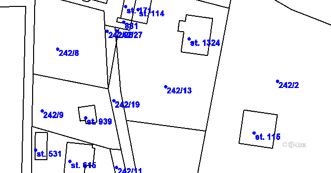 Parcela st. 242/13 v KÚ Těptín, Katastrální mapa