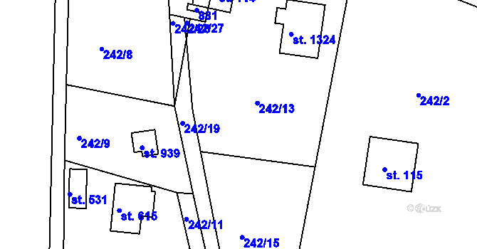 Parcela st. 242/14 v KÚ Těptín, Katastrální mapa
