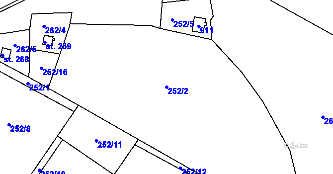 Parcela st. 252/2 v KÚ Těptín, Katastrální mapa