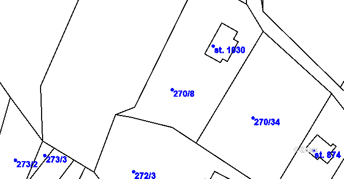Parcela st. 270/8 v KÚ Těptín, Katastrální mapa