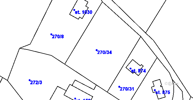 Parcela st. 270/34 v KÚ Těptín, Katastrální mapa