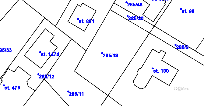 Parcela st. 285/19 v KÚ Těptín, Katastrální mapa