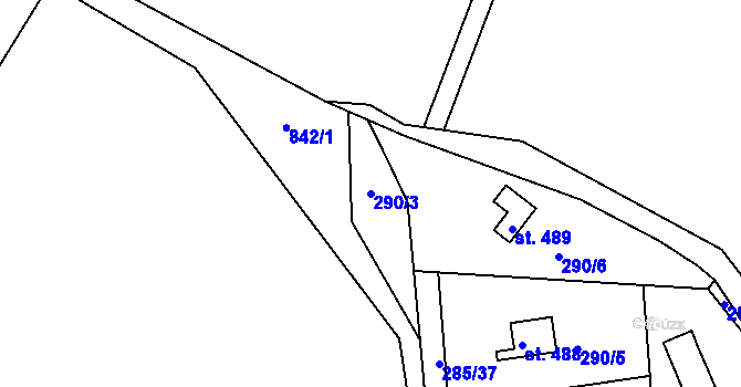 Parcela st. 290/3 v KÚ Těptín, Katastrální mapa