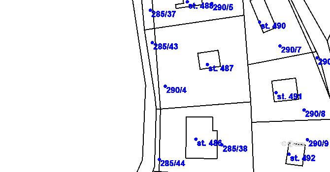 Parcela st. 290/4 v KÚ Těptín, Katastrální mapa