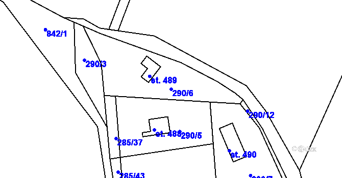 Parcela st. 290/6 v KÚ Těptín, Katastrální mapa