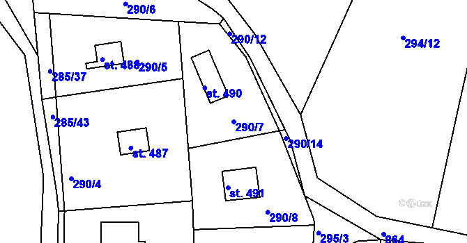 Parcela st. 290/7 v KÚ Těptín, Katastrální mapa