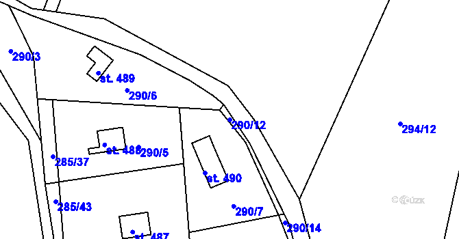 Parcela st. 290/12 v KÚ Těptín, Katastrální mapa