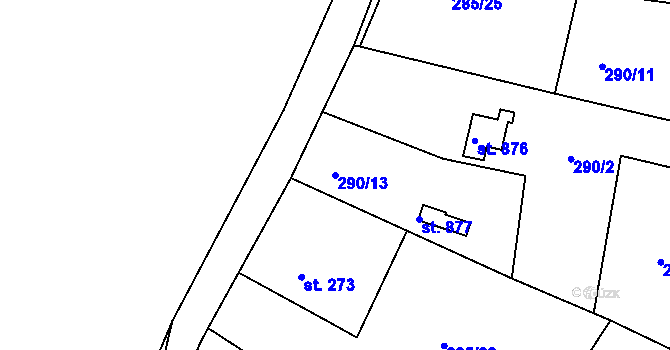 Parcela st. 290/13 v KÚ Těptín, Katastrální mapa