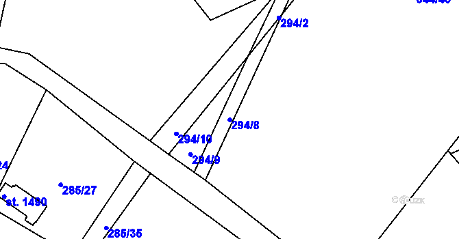 Parcela st. 294/8 v KÚ Těptín, Katastrální mapa