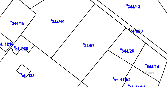 Parcela st. 344/7 v KÚ Těptín, Katastrální mapa