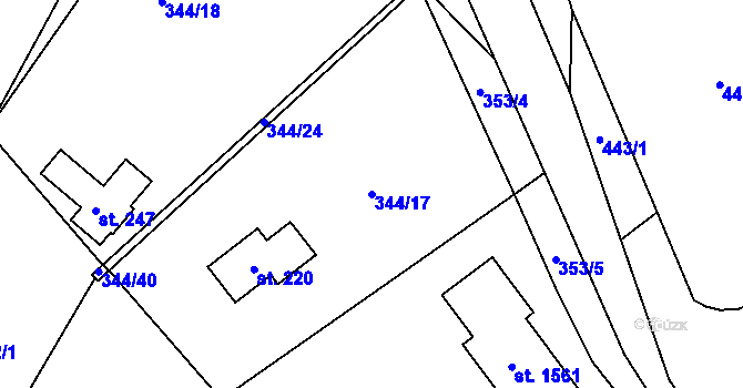 Parcela st. 344/17 v KÚ Těptín, Katastrální mapa