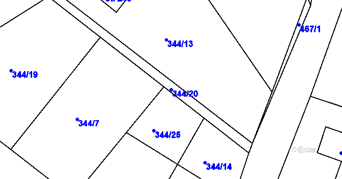 Parcela st. 344/20 v KÚ Těptín, Katastrální mapa