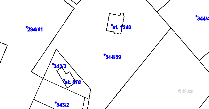 Parcela st. 344/39 v KÚ Těptín, Katastrální mapa