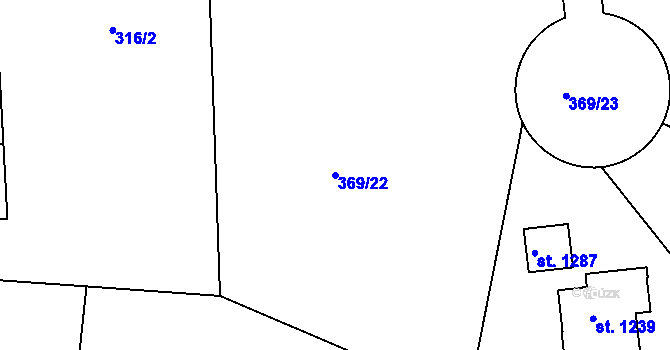 Parcela st. 369/22 v KÚ Těptín, Katastrální mapa