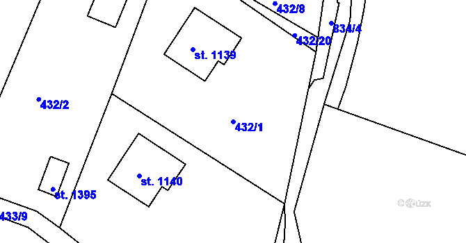 Parcela st. 432/1 v KÚ Těptín, Katastrální mapa