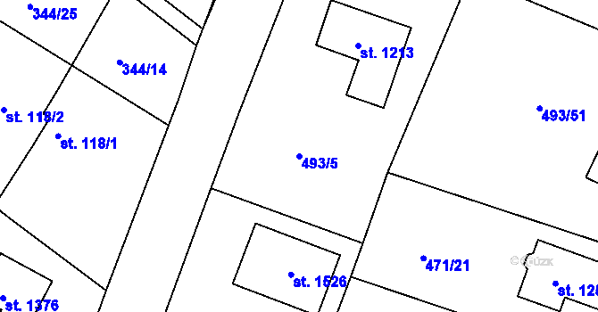 Parcela st. 493/5 v KÚ Těptín, Katastrální mapa