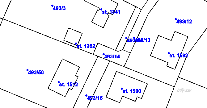Parcela st. 493/14 v KÚ Těptín, Katastrální mapa