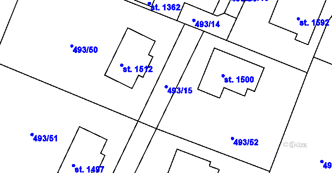 Parcela st. 493/15 v KÚ Těptín, Katastrální mapa