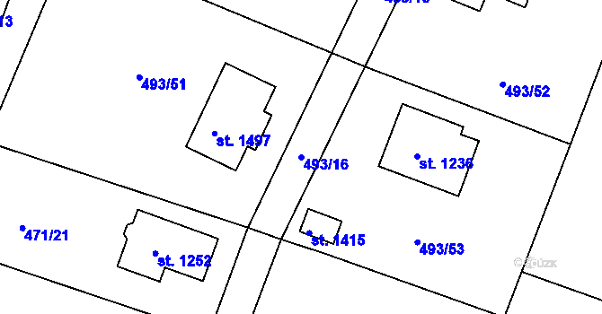 Parcela st. 493/16 v KÚ Těptín, Katastrální mapa