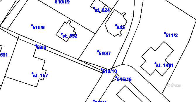 Parcela st. 510/7 v KÚ Těptín, Katastrální mapa