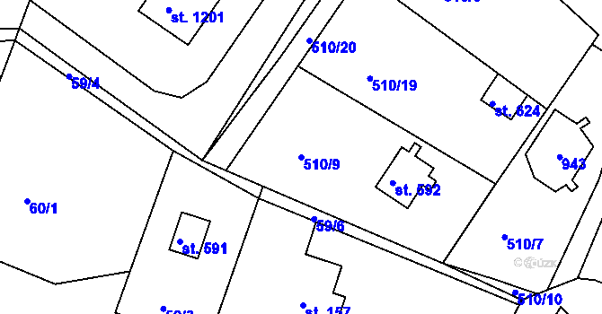 Parcela st. 510/9 v KÚ Těptín, Katastrální mapa