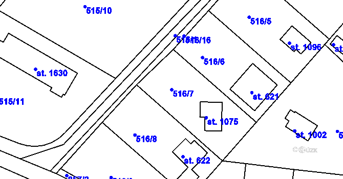 Parcela st. 516/7 v KÚ Těptín, Katastrální mapa